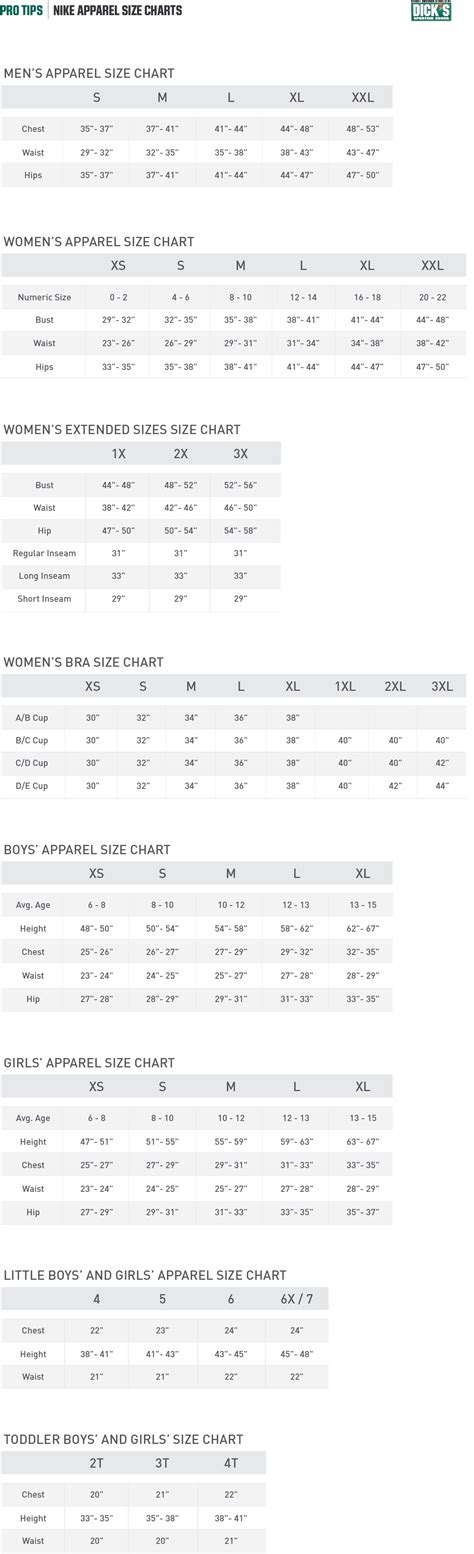 Nike® Apparel Size Charts 